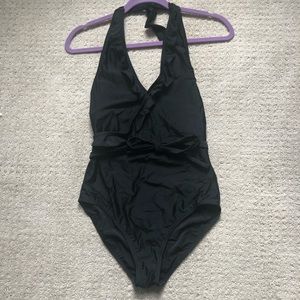 Ruffle halter one-piece swimsuit